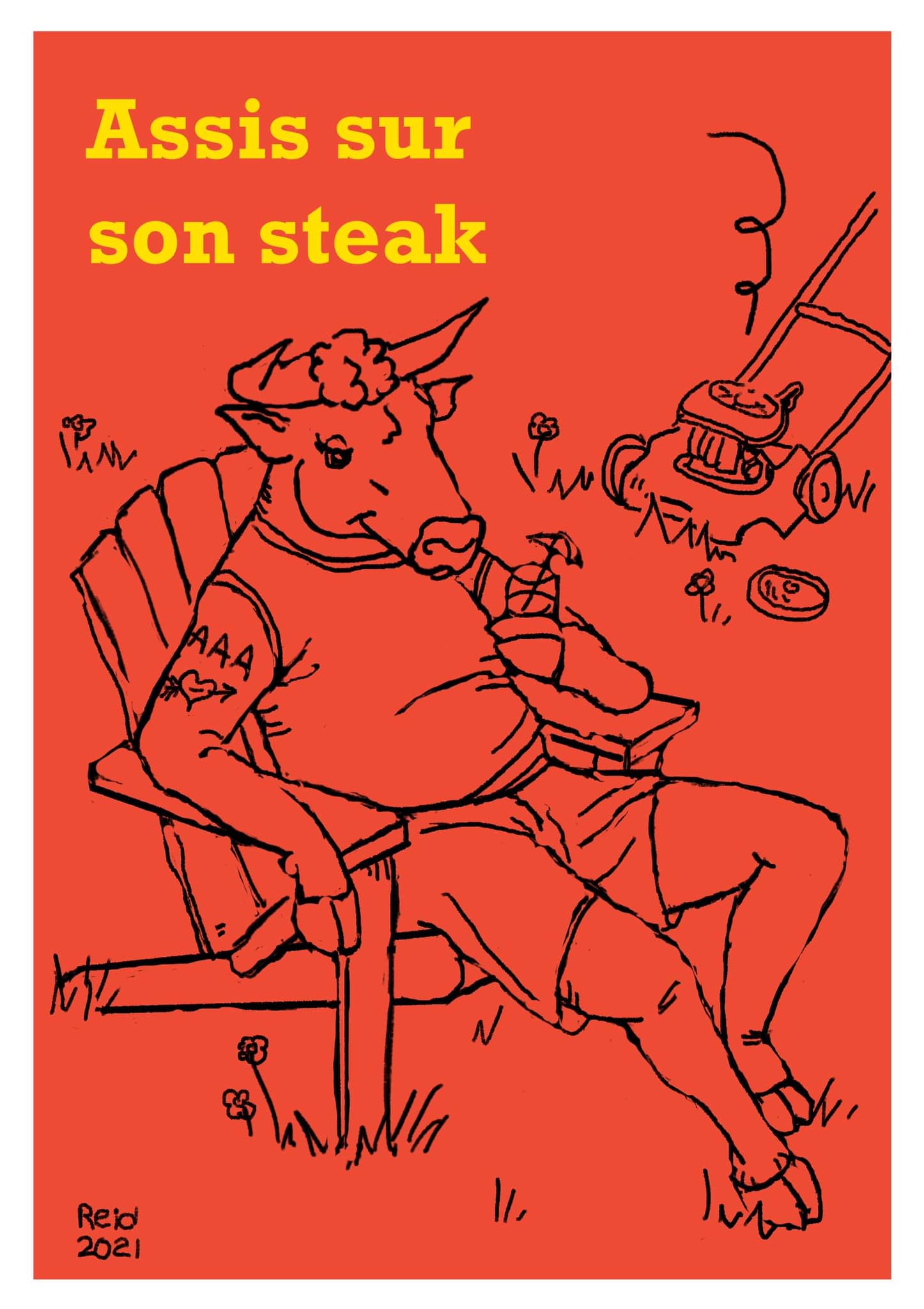 Assis sur son steak
